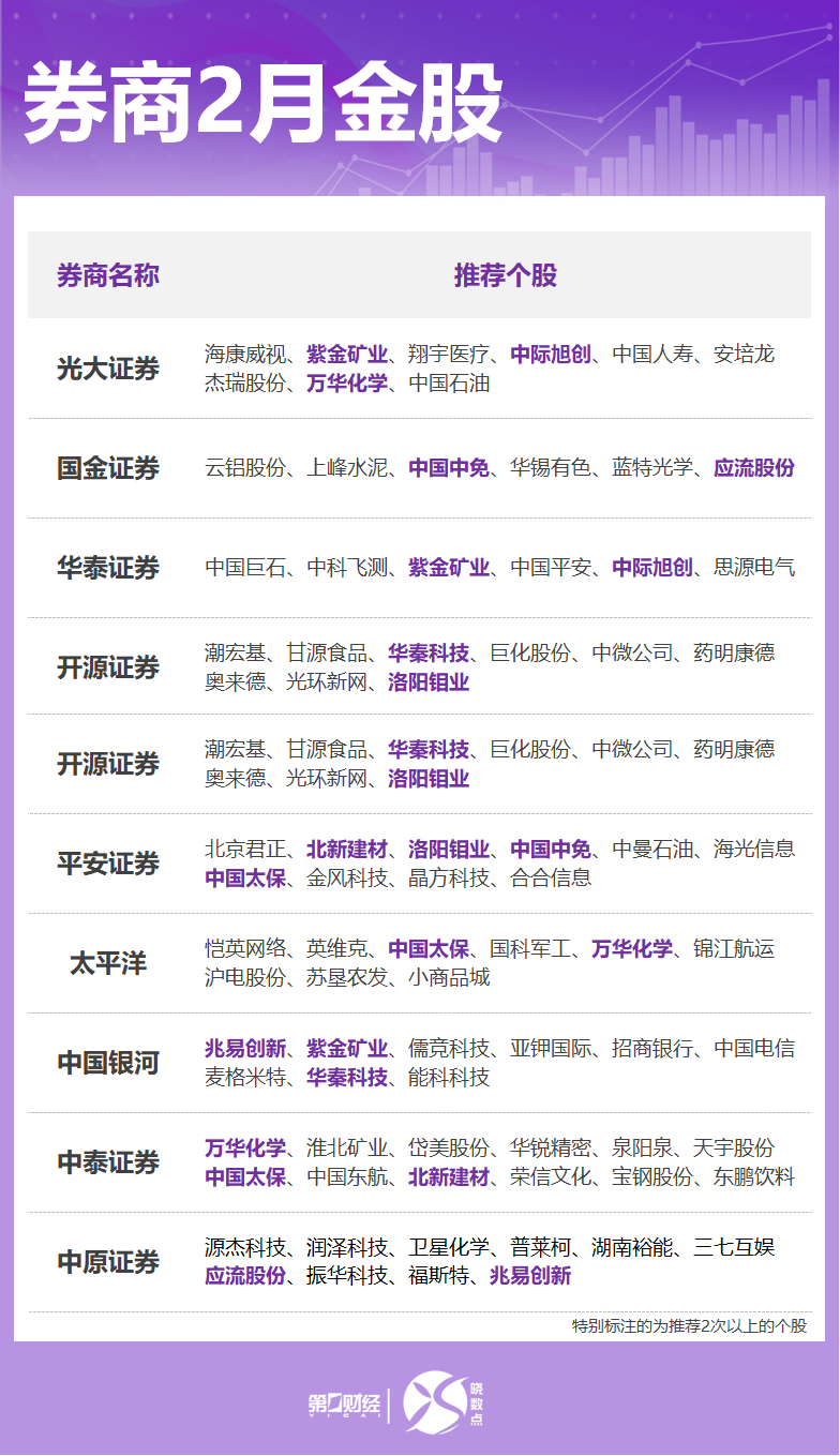 券商2月金股出炉：这些股获力挺，看好科技、顺周期等方向  第1张