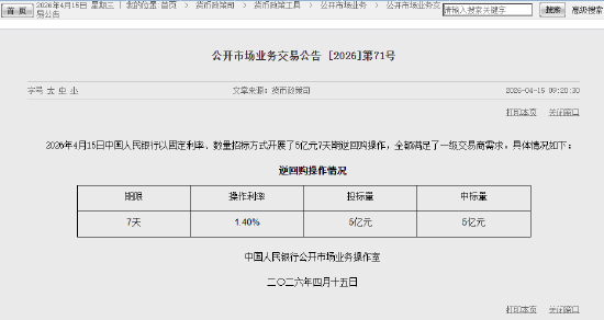 央行今日开展5亿元7天期逆回购操作  第1张